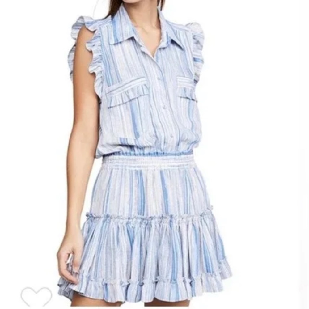 MISA LOS ANGELES Carlota Dress Blue White Striped Ruffle Mini